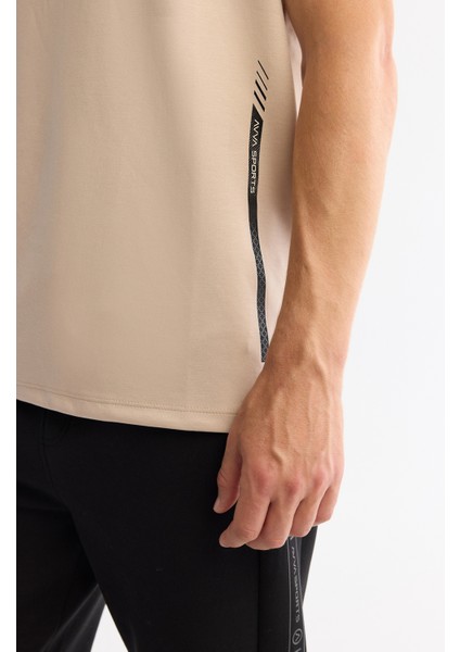 Erkek Bej Bisiklet Yaka Baskılı Elastan Regular Fit T-Shirt A42Y1017 fiyatları