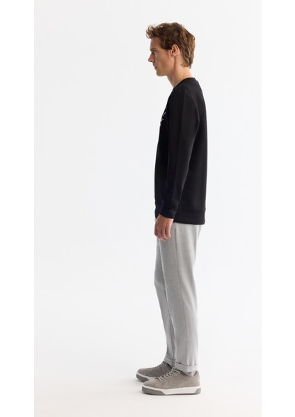 Erkek Siyah Bisiklet Yaka Pamuklu Baskılı Elastan Regular Fit Sweatshirt A42Y1258 modelleri