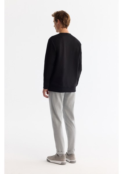 Erkek Siyah Bisiklet Yaka Pamuklu Baskılı Elastan Regular Fit Sweatshirt A42Y1258 fırsatları