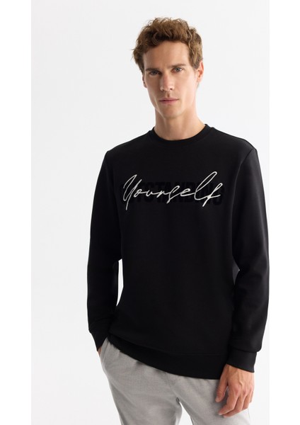 Erkek Siyah Bisiklet Yaka Pamuklu Baskılı Elastan Regular Fit Sweatshirt A42Y1258 indirimleri