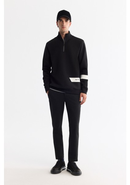 Erkek Siyah Dik Yaka Pamuklu Baskılı Elastan Regular Fit Sweatshirt A42Y1202 indirimleri