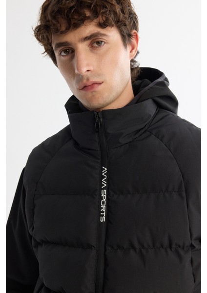 Erkek Siyah Kapüşonlu Su İtici Rüzgar Geçirmez Çıkarılabilir Yelekli Mevsimlik Mont A42Y6100 fiyatları