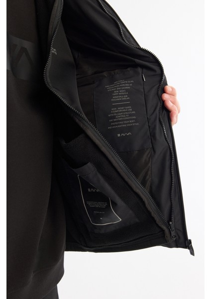 Erkek Siyah Kapüşonlu Su İtici Rüzgar Geçirmez Çıkarılabilir Yelekli Mevsimlik Mont A42Y6100 modelleri