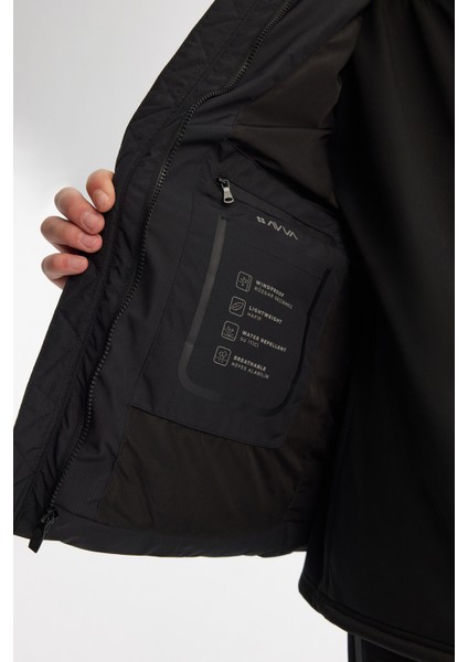 Erkek Siyah Kapüşonlu Su İtici Rüzgar Geçirmez Çıkarılabilir Yelekli Mevsimlik Mont A42Y6100 fırsatları