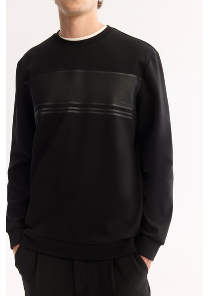 Erkek Siyah Bisiklet Yaka Pamuklu Bi-Stretch Baskılı Regular Fit Sweatshirt A52Y1215 fiyatları