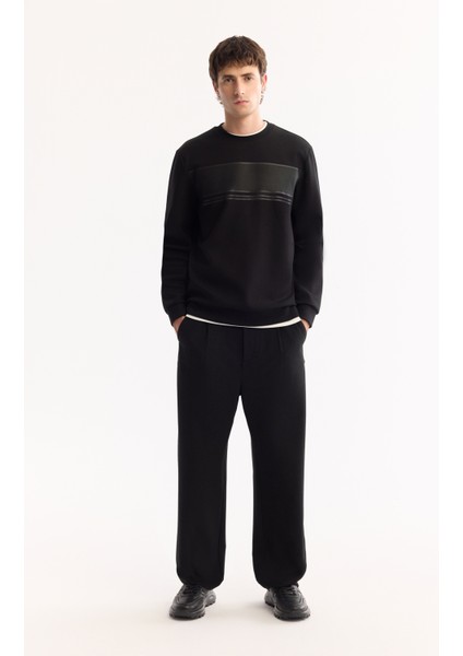 Erkek Siyah Bisiklet Yaka Pamuklu Bi-Stretch Baskılı Regular Fit Sweatshirt A52Y1215 indirimleri