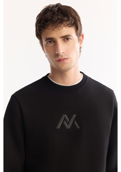 Erkek Siyah Bisiklet Yaka Pamuklu Şardonlu Baskılı Regular Fit Sweatshirt A52Y1327 fiyatları