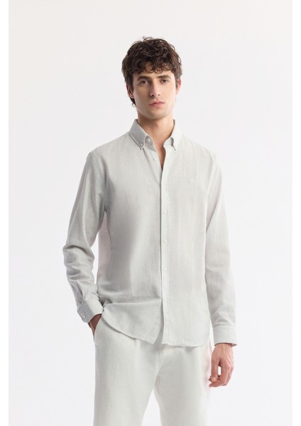 Erkek Açık Gri Düğmeli Yaka Kolay Ütülenir Pamuklu Regular Fit Gömlek A51Y2130
