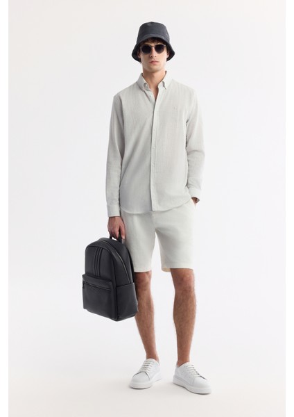 Erkek Açık Gri Düğmeli Yaka Kolay Ütülenir Pamuklu Regular Fit Gömlek A51Y2130