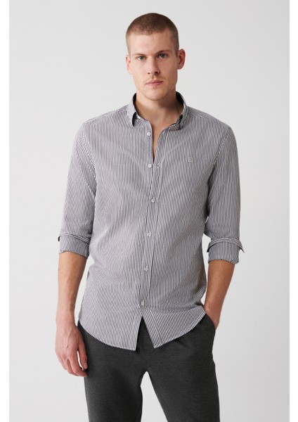 Erkek Siyah Seersucker Çizgili Gömlek A31Y2084