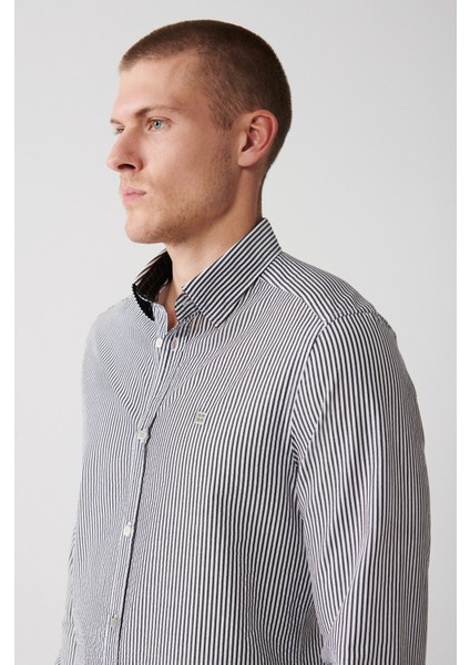 Erkek Siyah Seersucker Çizgili Gömlek A31Y2084 fiyatları