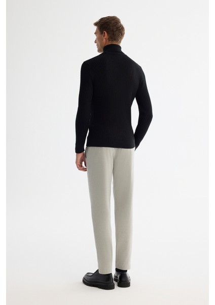Erkek Siyah Tam Balıkçı Yaka Yün Karışımlı Jakarlı Triko Regular Fit Kazak A42Y5074 fırsatları