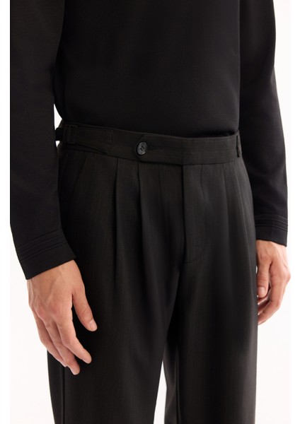 Erkek Siyah Yanları Tokalı Viskon Karışımlı Kolay Ütülenen Carrot Fit Pantolon A52Y3043 fırsatları