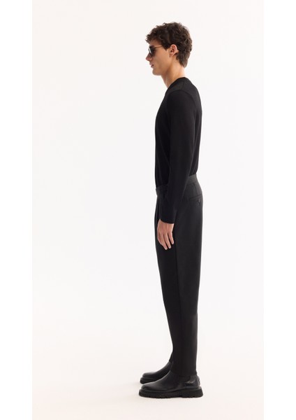 Erkek Siyah Yanları Tokalı Viskon Karışımlı Kolay Ütülenen Carrot Fit Pantolon A52Y3043