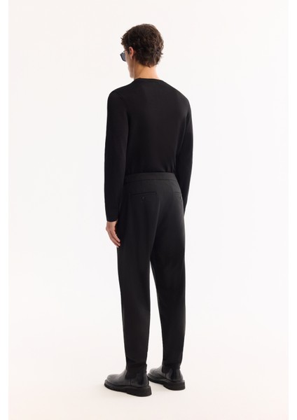 Erkek Siyah Yanları Tokalı Viskon Karışımlı Kolay Ütülenen Carrot Fit Pantolon A52Y3043