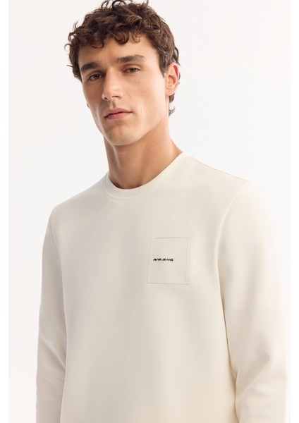 Erkek Ekru Bisiklet Yaka Pamuklu Bi-Stretch Baskılı Regular Fit Sweatshirt A52Y1261 fiyatları