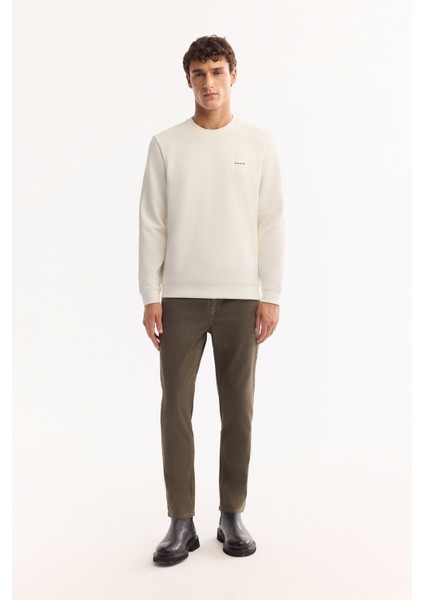 Erkek Ekru Bisiklet Yaka Pamuklu Bi-Stretch Baskılı Regular Fit Sweatshirt A52Y1261