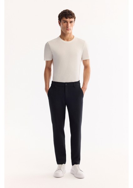 Erkek Koyu Lacivert Yanı Lastikli Kolay Ütülenen Slim Fit Pantolon A52Y3040