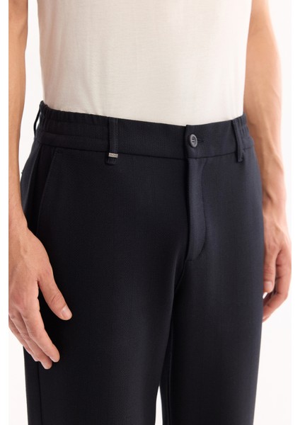 Erkek Koyu Lacivert Yanı Lastikli Kolay Ütülenen Slim Fit Pantolon A52Y3040