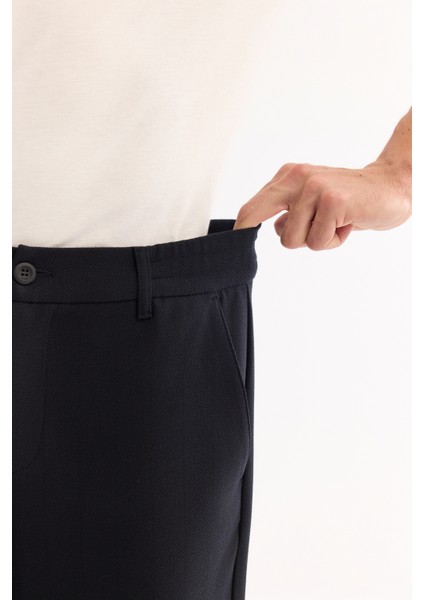 Erkek Koyu Lacivert Yanı Lastikli Kolay Ütülenen Slim Fit Pantolon A52Y3040
