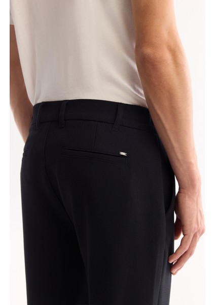 Erkek Koyu Lacivert Yanı Lastikli Kolay Ütülenen Slim Fit Pantolon A52Y3040