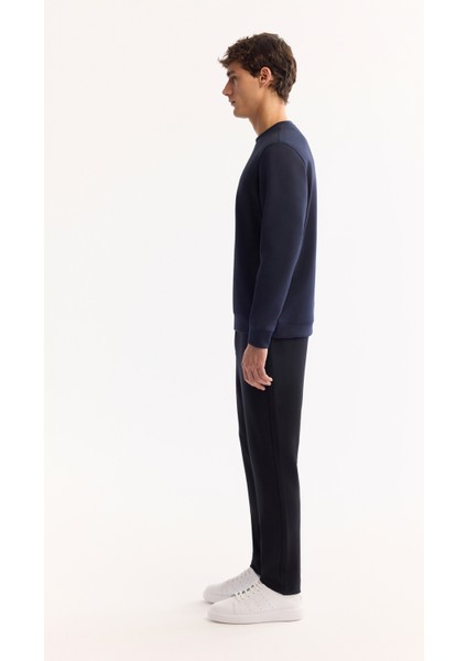 Erkek Lacivert Bisiklet Yaka Pamuklu Bi-Stretch Baskılı Regular Fit Sweatshirt A52Y1247 modelleri