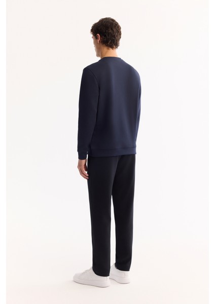 Erkek Lacivert Bisiklet Yaka Pamuklu Bi-Stretch Baskılı Regular Fit Sweatshirt A52Y1247 fırsatları