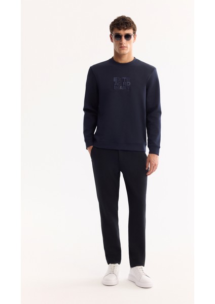 Erkek Lacivert Bisiklet Yaka Pamuklu Bi-Stretch Baskılı Regular Fit Sweatshirt A52Y1247 indirimleri