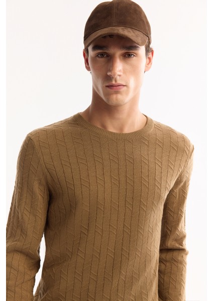 Erkek Kamel Bisiklet Yaka %100 Akrilik Dokulu Triko Regular Fit Kazak E005088 fiyatları