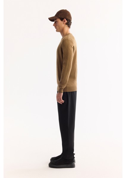 Erkek Kamel Bisiklet Yaka %100 Akrilik Dokulu Triko Regular Fit Kazak E005088 modelleri