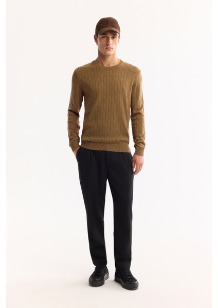 Erkek Kamel Bisiklet Yaka %100 Akrilik Dokulu Triko Regular Fit Kazak E005088 indirimleri