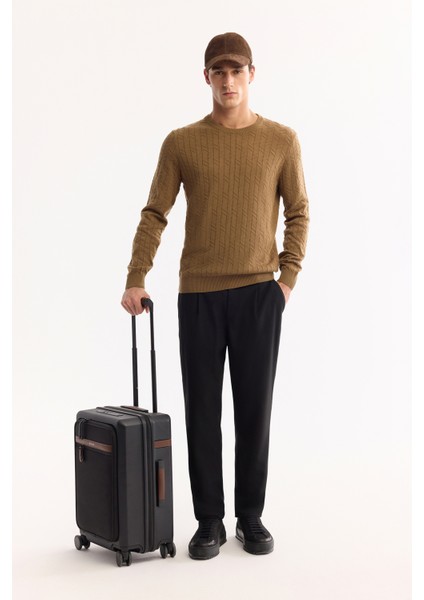 Erkek Kamel Bisiklet Yaka %100 Akrilik Dokulu Triko Regular Fit Kazak E005088