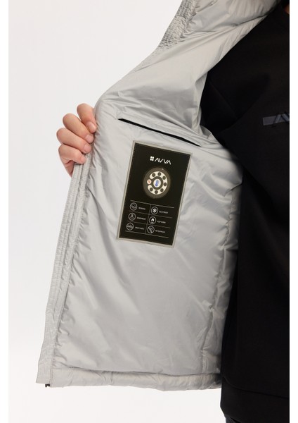 Erkek Gri Kapüşonlu Su İtici Rüzgar Geçirmez Şişme Regular Fit Mont B006082