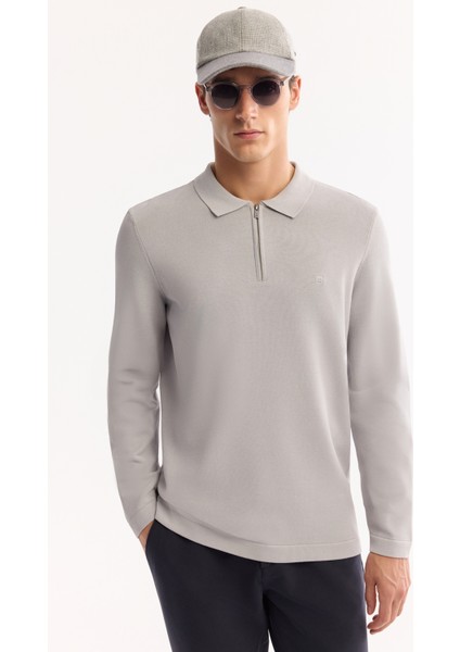 Erkek Gri Polo Yaka Fermuarlı Rayon Tüylenmeyen Basic Triko Regular Fit Kazak B005150 indirimleri