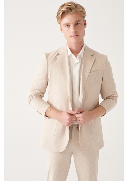 Erkek Bej Astarsız Pamuk Karışımlı Çift Yırtmaç Ceket A31Y4006 modelleri