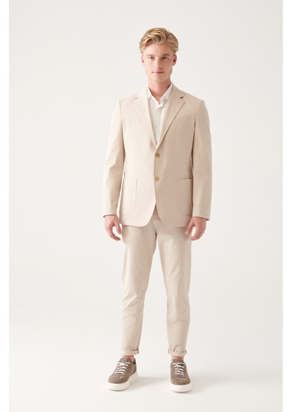 Erkek Bej Astarsız Pamuk Karışımlı Çift Yırtmaç Ceket A31Y4006 indirimleri