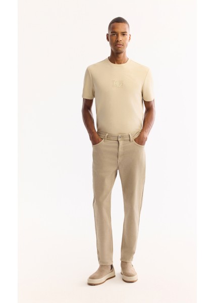 Erkek Bej Klasik Bel Pamuklu Parça Boya Yıkamalı Roma Crop Slim Fit Jean Pantolon A52Y3552