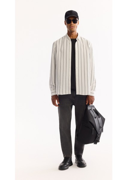 Erkek Beyaz Düğmeli Yaka Soft Touch Çizgili Comfort Fit Gömlek A52Y2101