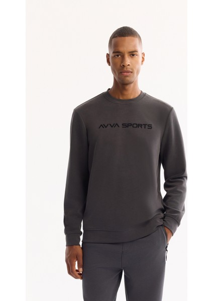 Erkek Antrasit Bisiklet Yaka Soft Touch Baskılı Regular Fit Sweatshirt A52Y1334