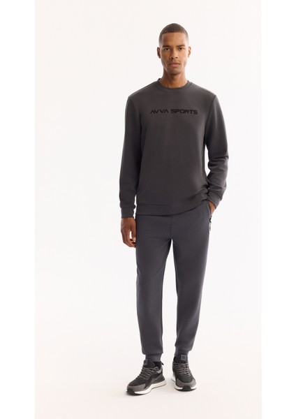 Erkek Antrasit Bisiklet Yaka Soft Touch Baskılı Regular Fit Sweatshirt A52Y1334