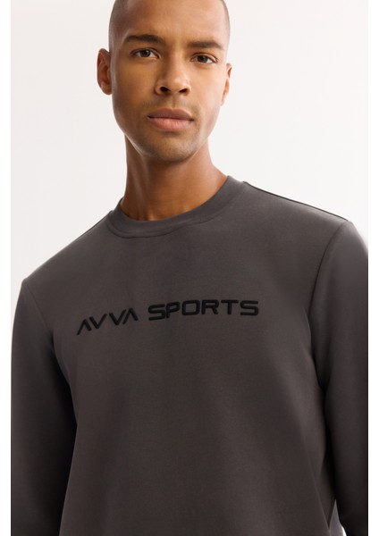 Erkek Antrasit Bisiklet Yaka Soft Touch Baskılı Regular Fit Sweatshirt A52Y1334