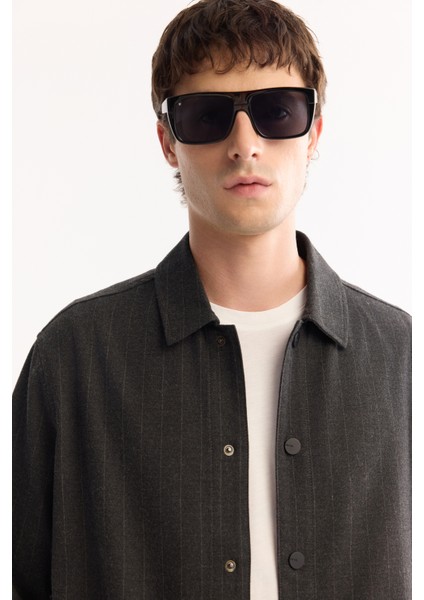 Erkek Antrasit Klasik Yaka Kolay Ütülenen Çizgili Comfort Fit Gömlek Ceket A52Y2018 fiyatları