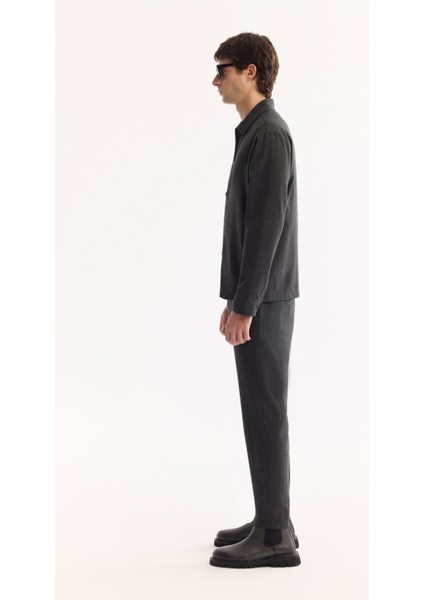 Erkek Antrasit Klasik Yaka Kolay Ütülenen Çizgili Comfort Fit Gömlek Ceket A52Y2018 modelleri