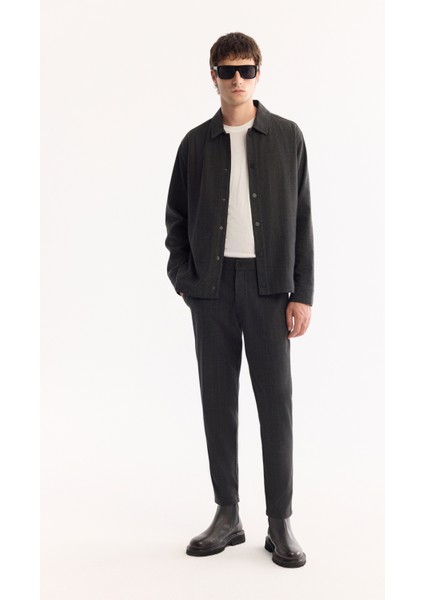 Erkek Antrasit Klasik Yaka Kolay Ütülenen Çizgili Comfort Fit Gömlek Ceket A52Y2018