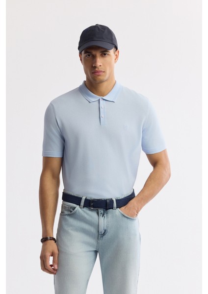 Erkek Açık Mavi Polo Yaka Basic Rayon Triko Regular Fit T-Shirt A51Y5035