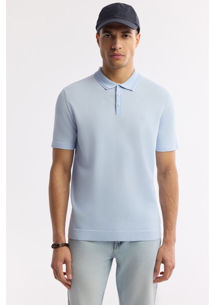 Erkek Açık Mavi Polo Yaka Basic Rayon Triko Regular Fit T-Shirt A51Y5035 indirimleri