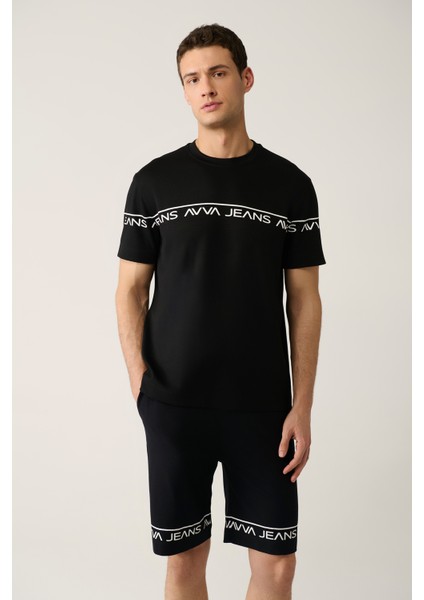 Erkek Siyah Baskılı Bisiklet Yaka Soft Touch Regular Fit T-Shirt A41Y1329