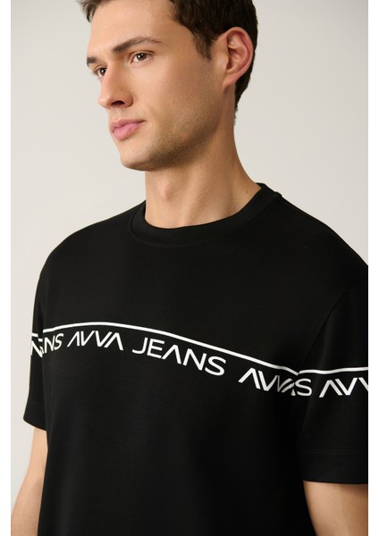 Erkek Siyah Baskılı Bisiklet Yaka Soft Touch Regular Fit T-Shirt A41Y1329 fiyatları