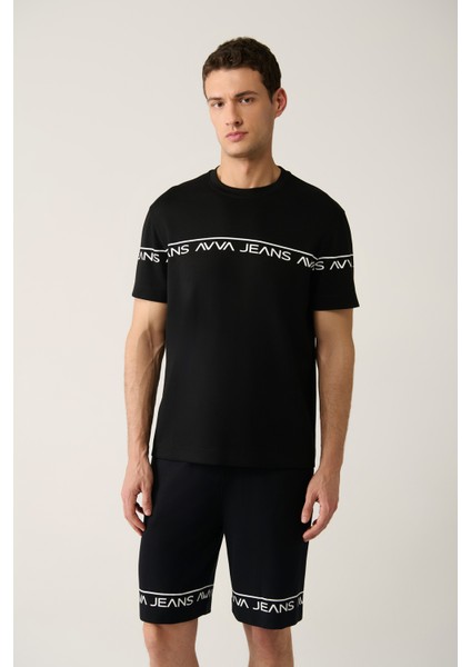 Erkek Siyah Baskılı Bisiklet Yaka Soft Touch Regular Fit T-Shirt A41Y1329 modelleri