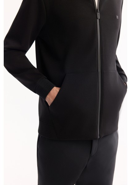 Erkek Siyah Bomber Yaka Pamuklu Bi-Stretch Regular Fit Sweatshirt A52Y1200